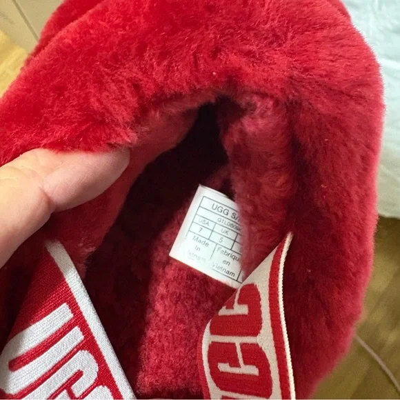 UGG Women's Plush Red Slippers - Picture 8 of 9